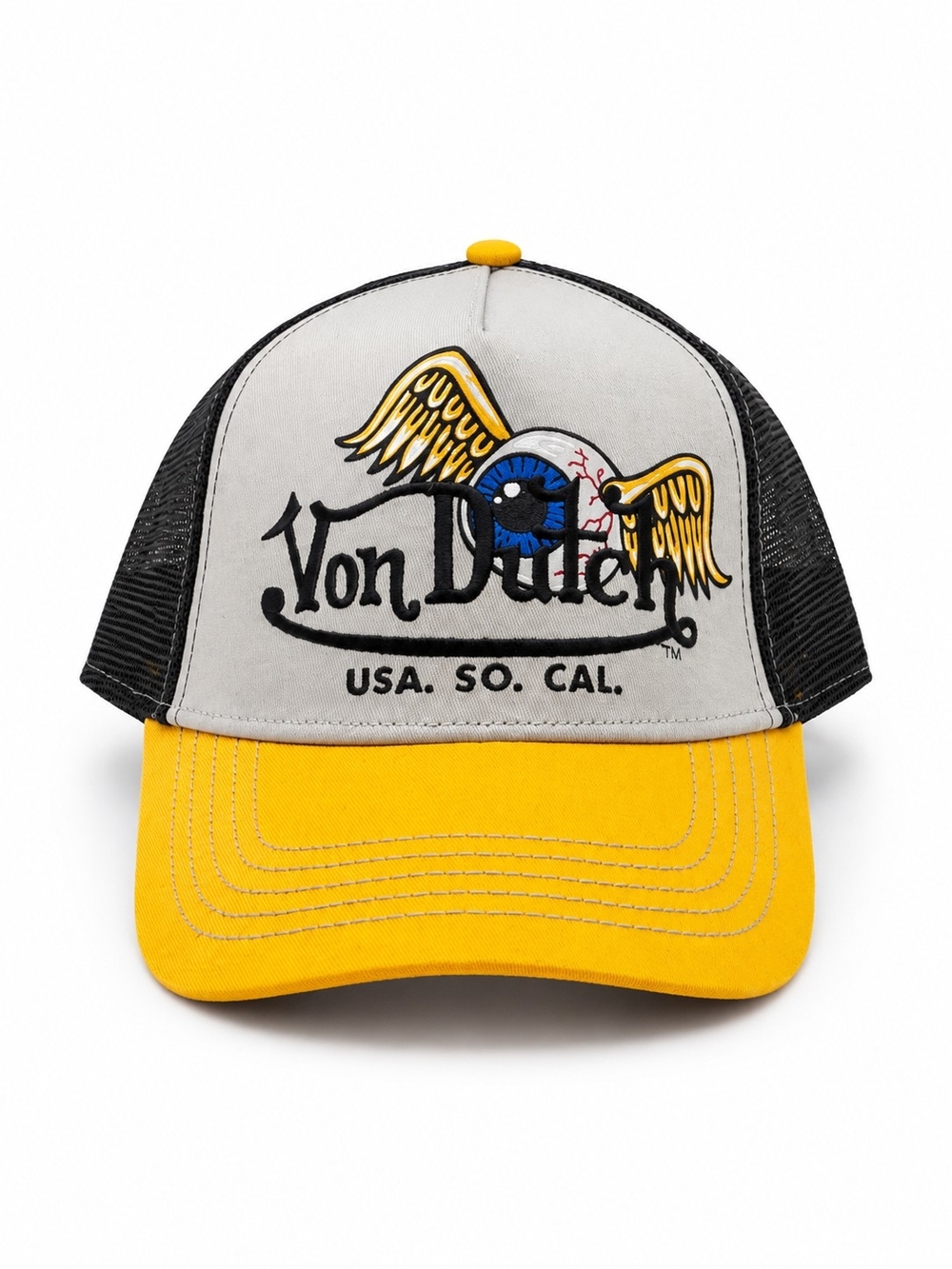 🆕️Von Dutch Trucker Hat Yellow Gray Black Mesh Snapback NWT OSFA